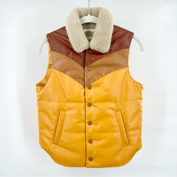 MOTHER 70’s Western Vegan Leather Shearling Puffer Vest - Picture 1 of 11